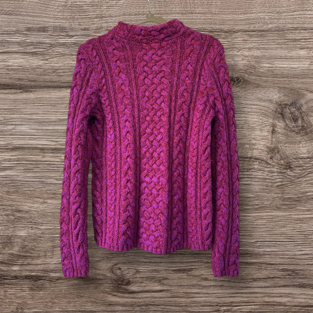 Lands End Fisherman Purple/Pink Cable Knit High Neck Sweater Size XS 2-4